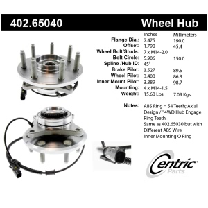 Centric Premium™ Hub And Bearing Assembly; With Integral Abs for 2011 Ford F-150 - 402.65040