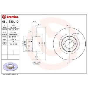 brembo OE Replacement Solid Front Brake Rotor - 08.1630.10