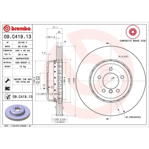 brembo OE Replacement Front Brake Rotor for 2010 BMW 535i - 09.C419.13