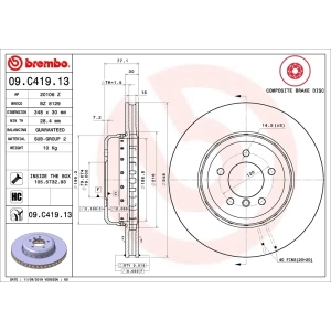 brembo OE Replacement Front Brake Rotor for 2010 BMW 650i - 09.C419.13