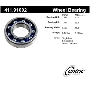 Centric Premium™ Rear Driver Side Inner Single Row Wheel Bearing for 1988 Chrysler Conquest - 411.91002