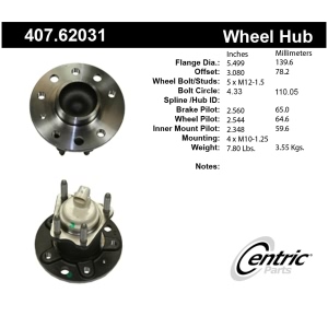 Centric Premium™ Wheel Bearing And Hub Assembly for 2003 Saturn LW300 - 407.62031