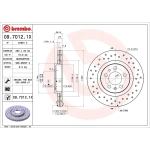 brembo Premium Xtra Cross Drilled UV Coated 1-Piece Front Brake Rotors for 2004 Volkswagen Jetta - 09.7012.1X