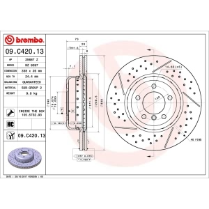 brembo OE Replacement Drilled and Slotted Front Brake Rotor for BMW 135i - 09.C420.13