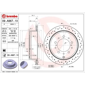 brembo Premium Xtra Cross Drilled UV Coated 1-Piece Rear Brake Rotors for 2013 Toyota Land Cruiser - 09.A967.1X