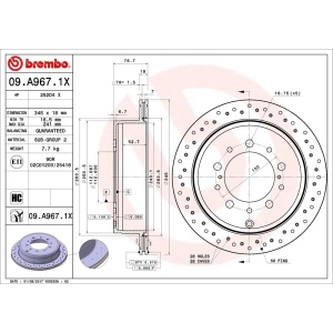 brembo Premium Xtra Cross Drilled UV Coated 1-Piece Rear Brake Rotors for 2016 Toyota Land Cruiser - 09.A967.1X