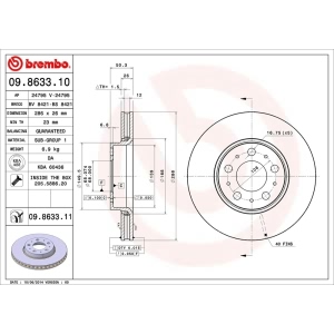 brembo UV Coated Series Vented Front Brake Rotor for 2005 Volvo V70 - 09.8633.11