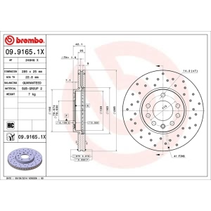 brembo Premium Xtra Cross Drilled UV Coated 1-Piece Front Brake Rotors for Saab 9-3X - 09.9165.1X