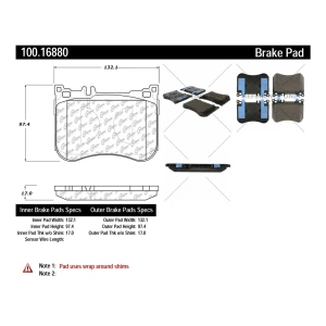 Centric Formula 100 Series™ OEM Brake Pads for Mercedes-Benz SL400 - 100.16880