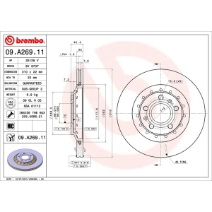 brembo UV Coated Series Vented Rear Brake Rotor for 2004 Volkswagen Phaeton - 09.A269.11