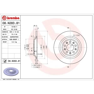 brembo UV Coated Series Rear Brake Rotor for 2015 Jeep Cherokee - 08.N283.81