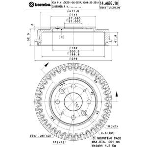 brembo Premium OE Equivalent Rear Brake Drum for Kia - 14.A698.10