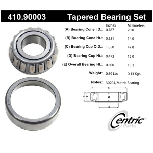 Centric Premium™ Rear Driver Side Outer Wheel Bearing and Race Set for Peugeot - 410.90003