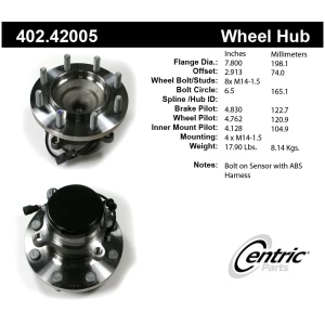 Centric Premium™ Front Passenger Side Driven Wheel Bearing and Hub Assembly for 2017 Nissan NV3500 - 402.42005
