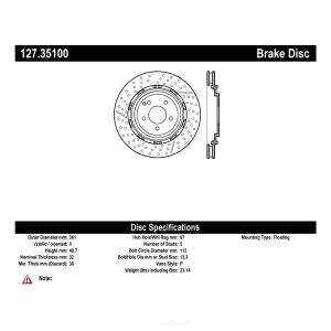 Centric Premium™ OE Style Drilled And Slotted Brake Rotor for Mercedes-Benz CLK63 AMG - 127.35100