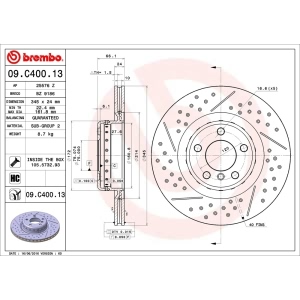 brembo OE Replacement Drilled and Slotted Vented Rear Brake Rotor for BMW 320i - 09.C400.13