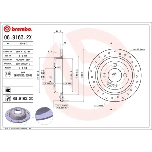 brembo Premium Xtra Cross Drilled UV Coated 1-Piece Rear Brake Rotors for 2007 Mini Cooper - 08.9163.2X