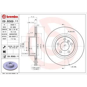 brembo UV Coated Series Vented Rear Brake Rotor for 2015 BMW X3 - 09.B569.11