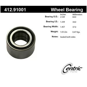 Centric Premium™ Front Passenger Side Double Row Wheel Bearing for 2015 Chevrolet Spark - 412.91001