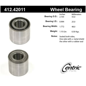 Centric Premium™ Rear Driver Side Double Row Wheel Bearing for Nissan Versa - 412.42011