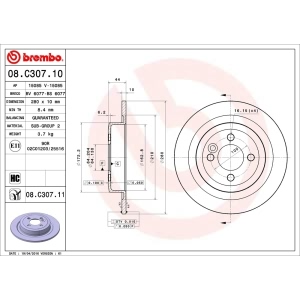 brembo UV Coated Series Solid Rear Brake Rotor for 2011 Mini Cooper - 08.C307.11