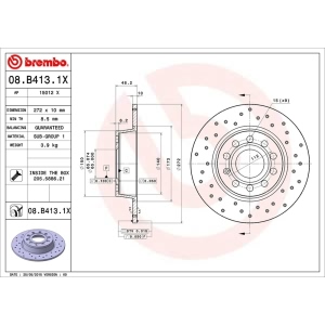 brembo Premium Xtra Cross Drilled UV Coated 1-Piece Rear Brake Rotors for Audi A3 Sportback e-tron - 08.B413.1X