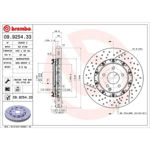brembo OE Replacement Drilled and Slotted Vented Front Brake Rotor for Mercedes-Benz SLK55 AMG - 09.9254.33