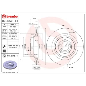 brembo UV Coated Series Vented Rear Brake Rotor for 2013 Mercedes-Benz E550 - 09.B745.41