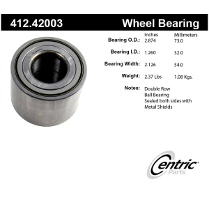 Centric Premium™ Rear Driver Side Double Row Wheel Bearing for 1996 Nissan Quest - 412.42003
