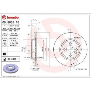 brembo UV Coated Series Vented Front Brake Rotor for 2005 Mini Cooper - 09.8655.11