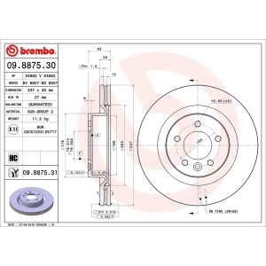 brembo UV Coated Series Vented Front Brake Rotor for 2009 Land Rover Range Rover Sport - 09.8875.31