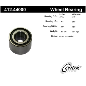 Centric Premium™ Rear Passenger Side Double Row Wheel Bearing for 1986 Toyota Tercel - 412.44000