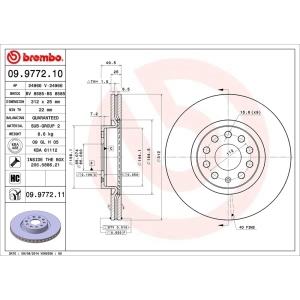 brembo UV Coated Series Vented Front Brake Rotor for 2018 Audi A3 Quattro - 09.9772.11