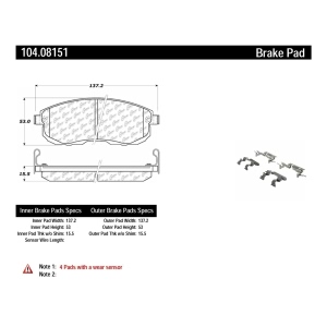 Centric Posi Quiet™ Semi-Metallic Brake Pads With Hardware for 2010 Nissan Versa - 104.08151