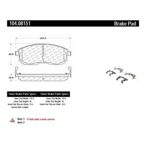 Centric Posi Quiet™ Semi-Metallic Brake Pads With Hardware for 2009 Nissan Versa - 104.08151