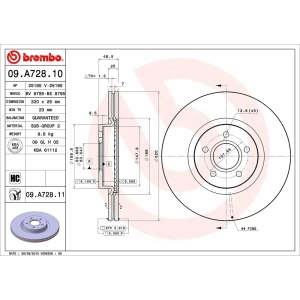 brembo UV Coated Series Vented Front Brake Rotor for Volvo C70 - 09.A728.11