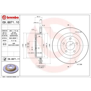 brembo UV Coated Series Rear Brake Rotor for 2003 Mercury Grand Marquis - 09.8871.11
