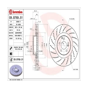 brembo UV Coated Series Drilled Front Brake Rotor for 2009 Mercedes-Benz C63 AMG - 09.B769.51