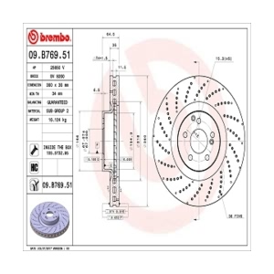 brembo UV Coated Series Drilled Front Brake Rotor for 2013 Mercedes-Benz C63 AMG - 09.B769.51