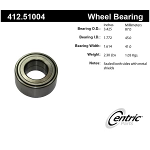 Centric Premium™ Front Driver Side Double Row Wheel Bearing for Kia Amanti - 412.51004