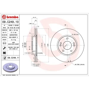 brembo UV Coated Series Vented Front Brake Rotor for 2018 Kia Forte - 09.C249.11