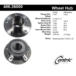 Centric C-Tek™ Front Passenger Side Standard Non-Driven Wheel Bearing and Hub Assembly for 2001 Cadillac Catera - 406.36000E