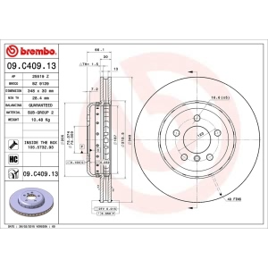 brembo OE Replacement Front Brake Rotor for BMW ActiveHybrid 5 - 09.C409.13