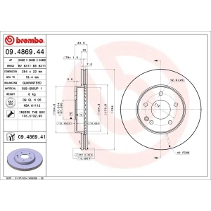 brembo UV Coated Series Vented Front Brake Rotor for Mercedes-Benz C220 - 09.4869.41