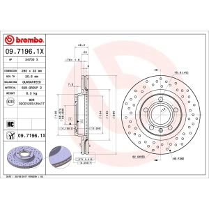 brembo Premium Xtra Cross Drilled UV Coated 1-Piece Rear Brake Rotors for 2002 Audi A8 Quattro - 09.7196.1X