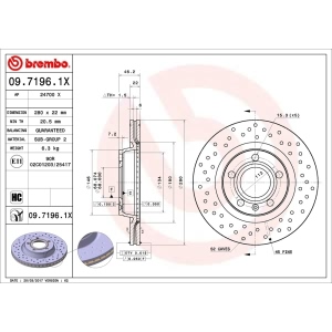 brembo Premium Xtra Cross Drilled UV Coated 1-Piece Rear Brake Rotors for Audi S8 - 09.7196.1X