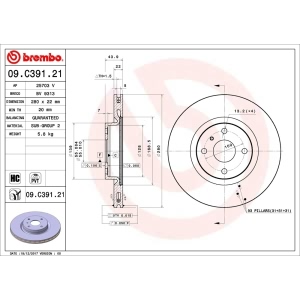 brembo UV Coated Series Vented Front Brake Rotor for 2017 Mazda MX-5 Miata - 09.C391.21