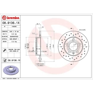 brembo Premium Xtra Cross Drilled UV Coated 1-Piece Rear Brake Rotors for 2003 Audi A4 Quattro - 08.9136.1X