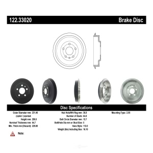 Centric Premium Rear Brake Drum for Volkswagen - 122.33020