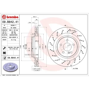 brembo UV Coated Series Drilled Vented Rear Brake Rotor for Mercedes-Benz SL55 AMG - 09.B842.41